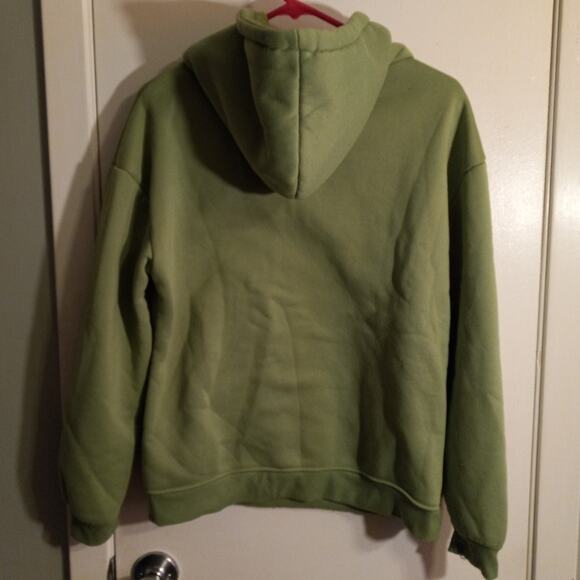 Kawaii Green Animal Patch Hoodie S Fleece Lined Pullover Sweatshirt Bear Frog - Picture 3 of 6